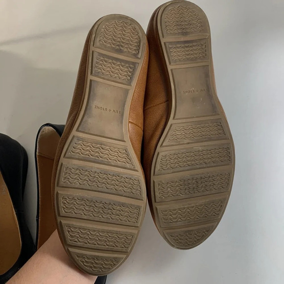 Sun & stone eliana black and cognac faux leather ballet flats lot basic neutral - Picture 7 of 12